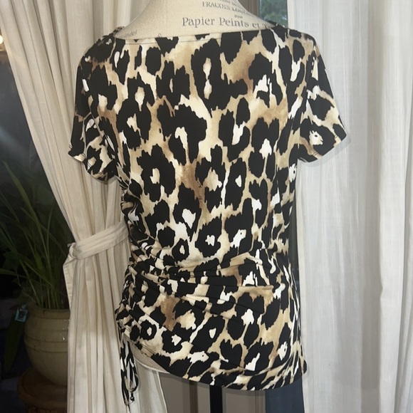 Michael Kors animal print Cowl Neck Blouse Cinched Ruched Side Tie shirt Small​ - Picture 7 of 12